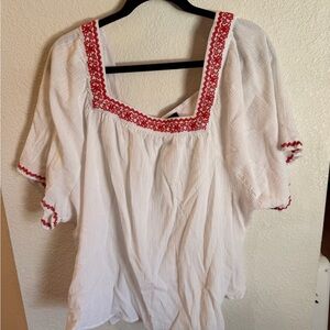 Ellos White Blouse with Red Embroidery